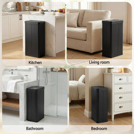 Devanti Rubbish Bin 70L Automatic Sensor Kitchen Bin, Slim Smart Garbage Can Touchless Rectangular with Liner Holder, Fully Closed Lid for Bedroom, Bathroom, Living Room, Black.