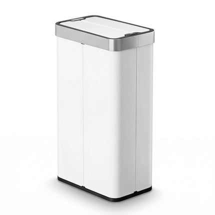 Devanti Rubbish Bin 70L Automatic Sensor Kitchen Bin, Slim Smart Garbage Can Touchless Rectangular with Liner Holder, Fully Closed Lid for Bedroom, Bathroom, Living Room, White.