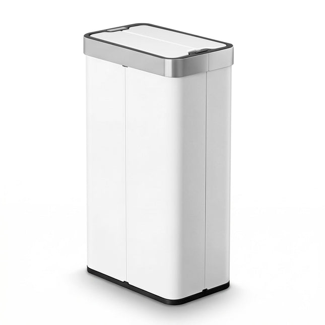 Devanti Rubbish Bin 70L Automatic Sensor Kitchen Bin, Slim Smart Garbage Can Touchless Rectangular with Liner Holder, Fully Closed Lid for Bedroom, Bathroom, Living Room, White.