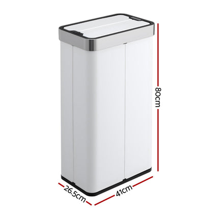 Devanti Rubbish Bin 70L Automatic Sensor Kitchen Bin, Slim Smart Garbage Can Touchless Rectangular with Liner Holder, Fully Closed Lid for Bedroom, Bathroom, Living Room, White.