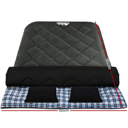 Weisshorn Sleeping Bag Double Pillow Thermal Camping Hiking Tent Grey -10&deg;C.