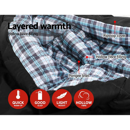 Weisshorn Sleeping Bag Double Pillow Thermal Camping Hiking Tent Grey -10&deg;C.