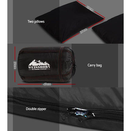 Weisshorn Sleeping Bag Double Pillow Thermal Camping Hiking Tent Grey -10&deg;C.