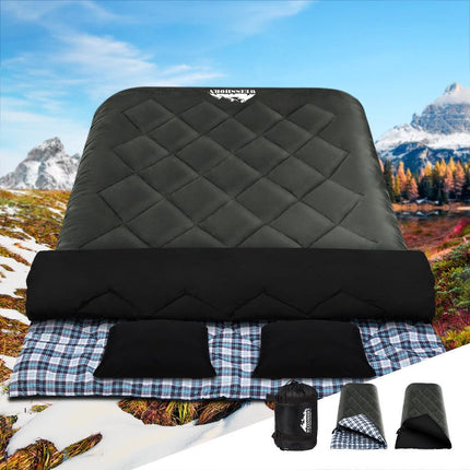 Weisshorn Sleeping Bag Double Pillow Thermal Camping Hiking Tent Grey -10&deg;C.