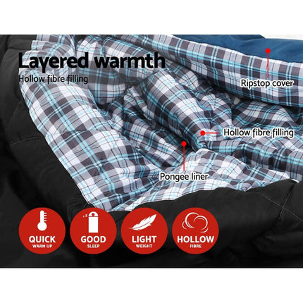 Weisshorn Sleeping Bag Double Pillow Thermal Camping Hiking Tent Blue -10&deg;C.