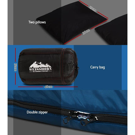 Weisshorn Sleeping Bag Double Pillow Thermal Camping Hiking Tent Blue -10&deg;C.