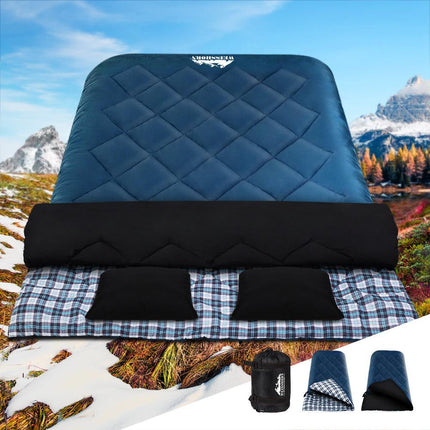 Weisshorn Sleeping Bag Double Pillow Thermal Camping Hiking Tent Blue -10&deg;C.