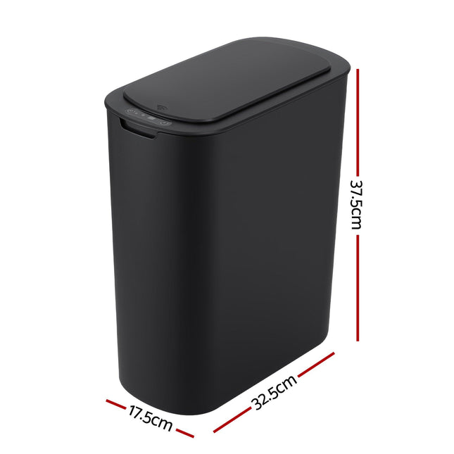 Devanti Automatic Trash Bin with Lid 25L Motion Sensor Kitchen Bin Touchless Garbage Can Plastic Slim Rubbish Bin with Liner Holder for Kitchen, Home, Office, Black.