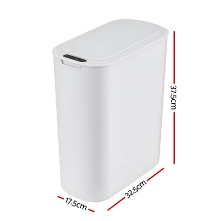 Devanti Automatic Trash Bin with Lid 25L Motion Sensor Kitchen Bin Touchless Garbage Can Plastic Slim Rubbish Bin with Liner Holder for Kitchen, Home, Office, White.