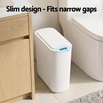 Devanti Automatic Trash Bin with Lid 25L Motion Sensor Kitchen Bin Touchless Garbage Can Plastic Slim Rubbish Bin with Liner Holder for Kitchen, Home, Office, White.
