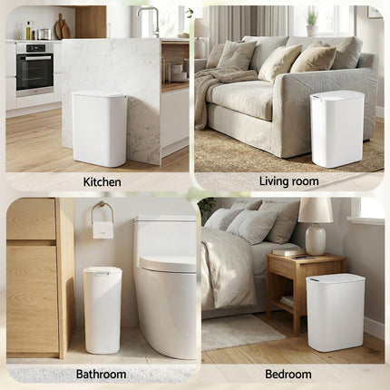 Devanti Automatic Trash Bin with Lid 25L Motion Sensor Kitchen Bin Touchless Garbage Can Plastic Slim Rubbish Bin with Liner Holder for Kitchen, Home, Office, White.