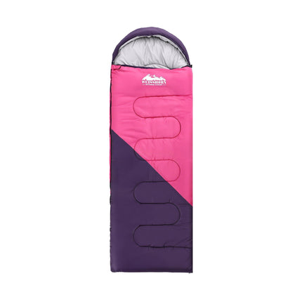 Weisshorn Sleeping Bag Single 213cm Thermal Camping Hiking Pink.