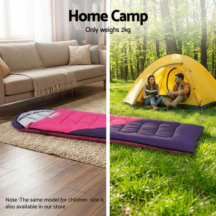Weisshorn Sleeping Bag Single 213cm Thermal Camping Hiking Pink.