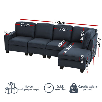 Artiss Modular Sofa Chaise Set 5-seater Dark Grey.