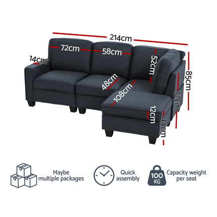 Artiss Modular Sofa Chaise Set 4-seater Dark Grey.