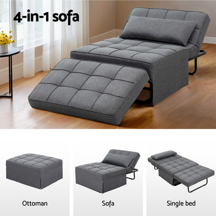 Artiss Sofa Bed Lounge Convertible Ottoman 1 Seater Couch Recliner Linen Grey.