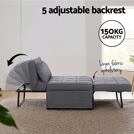 Artiss Sofa Bed Lounge Convertible Ottoman 1 Seater Couch Recliner Linen Grey.