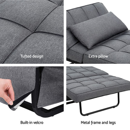 Artiss Sofa Bed Lounge Convertible Ottoman 1 Seater Couch Recliner Linen Grey.
