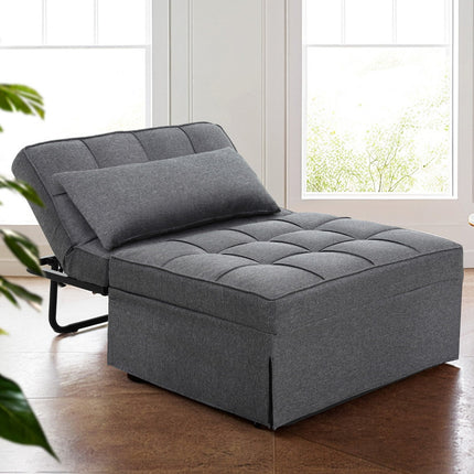 Artiss Sofa Bed Lounge Convertible Ottoman 1 Seater Couch Recliner Linen Grey.
