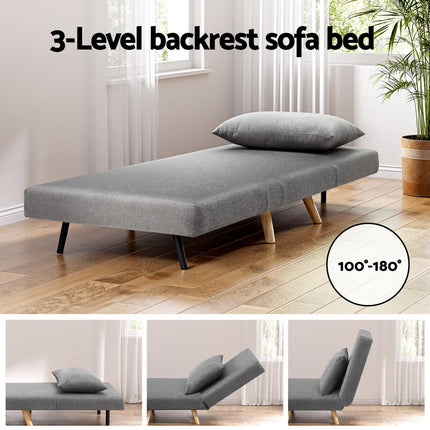 Artiss Sofa Bed Convertible Couch Recliner Lounge Chair Linen Grey.