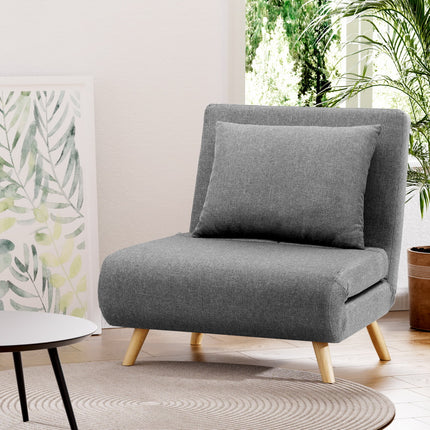 Artiss Sofa Bed Convertible Couch Recliner Lounge Chair Linen Grey.