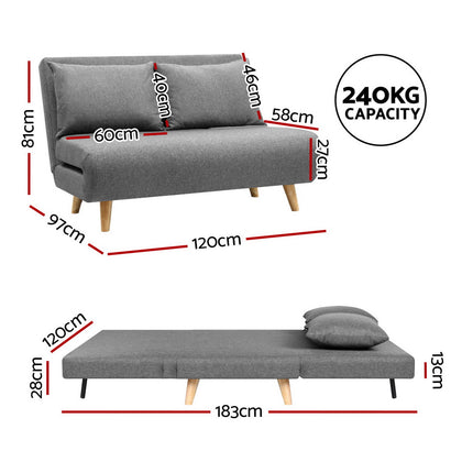 Artiss Sofa Bed 2 Seater Convertible Couch Recliner Lounge Chair Linen.