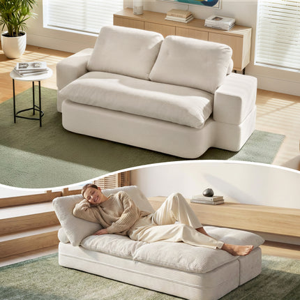 Artiss Convertible Folding Sofa Bed 30D High-Density Foam Boneless Couch with Corduroy Sleeper Couch Lounger for Living Room Beign.