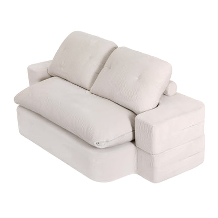 Artiss Convertible Folding Sofa Bed 30D High-Density Foam Boneless Couch with Corduroy Sleeper Couch Lounger for Living Room Beign.