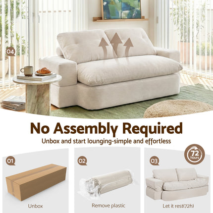 Artiss Convertible Folding Sofa Bed 30D High-Density Foam Boneless Couch with Corduroy Sleeper Couch Lounger for Living Room Beign.