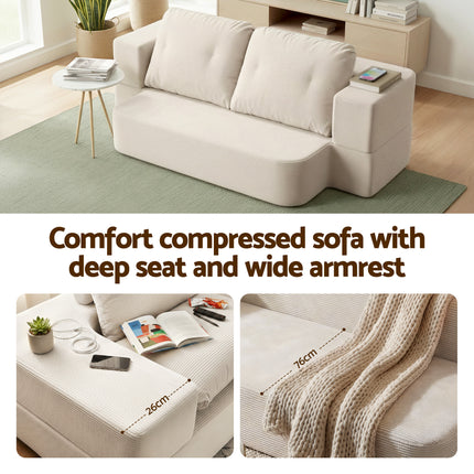 Artiss Convertible Folding Sofa Bed 30D High-Density Foam Boneless Couch with Corduroy Sleeper Couch Lounger for Living Room Beign.
