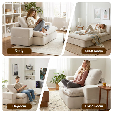 Artiss Convertible Folding Sofa Bed 30D High-Density Foam Boneless Couch with Corduroy Sleeper Couch Lounger for Living Room Beign.