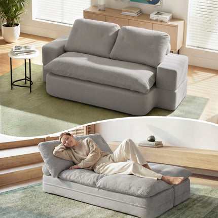 Artiss Convertible Folding Sofa Bed 30D High-Density Foam Boneless Couch with Corduroy Sleeper Couch Lounger for Living Room Grey.