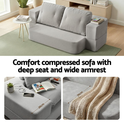 Artiss Convertible Folding Sofa Bed 30D High-Density Foam Boneless Couch with Corduroy Sleeper Couch Lounger for Living Room Grey.