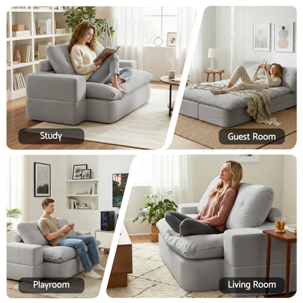 Artiss Convertible Folding Sofa Bed 30D High-Density Foam Boneless Couch with Corduroy Sleeper Couch Lounger for Living Room Grey.