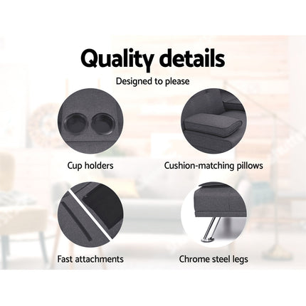 Artiss Sofa Bed 175CM Dark Grey Fabric.