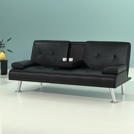 Artiss Sofa Bed 168CM Black PU Leather.