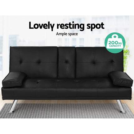 Artiss Sofa Bed 168CM Black PU Leather.
