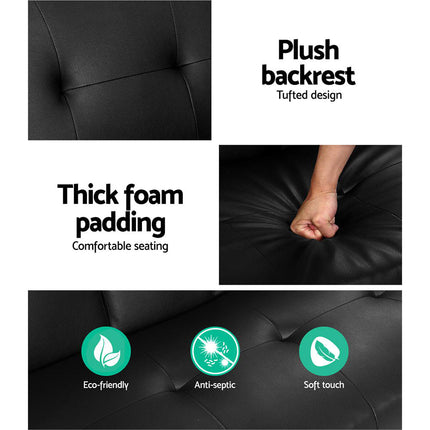Artiss Sofa Bed 168CM Black PU Leather.