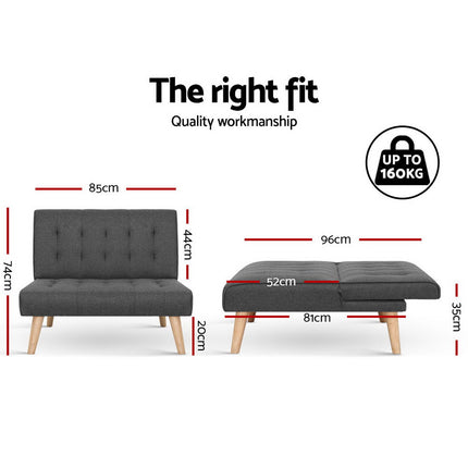 Artiss Sofa Bed Lounge Chair Couch 1 Seater Recliner Futon Bed Set Linen Grey.