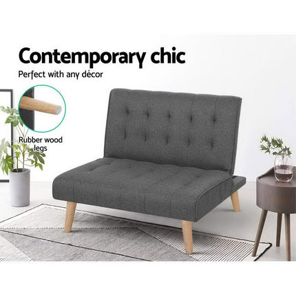 Artiss Sofa Bed Lounge Chair Couch 1 Seater Recliner Futon Bed Set Linen Grey.