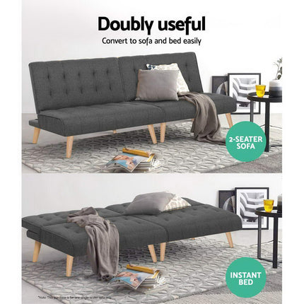 Artiss Sofa Bed Lounge Chair Couch 1 Seater Recliner Futon Bed Set Linen Grey.