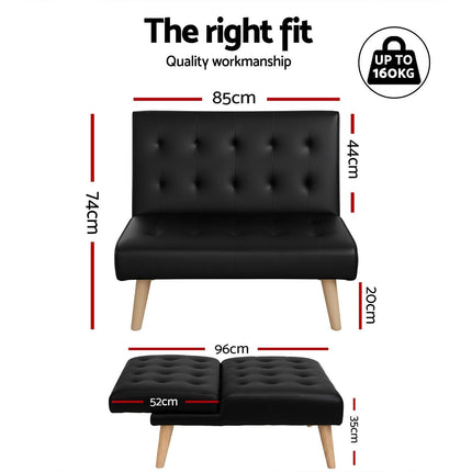Artiss Sofa Bed Couch 1 Seater Lounge Fabric Black.