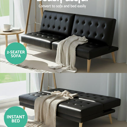 Artiss Sofa Bed Couch 1 Seater Lounge Fabric Black.