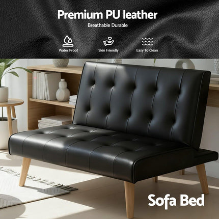 Artiss Sofa Bed Couch 1 Seater Lounge Fabric Black.