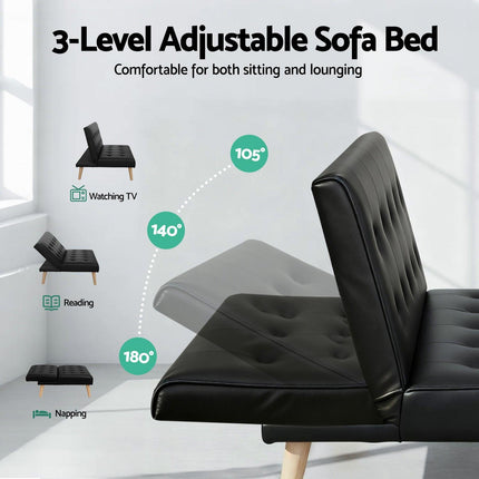 Artiss Sofa Bed Couch 1 Seater Lounge Fabric Black.
