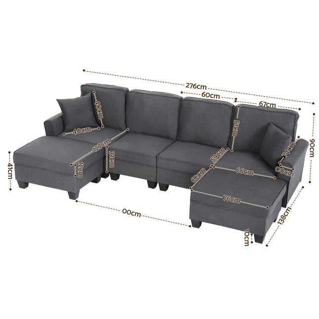 Artiss Modular Sectional U Shaped Storage Sofa Couches for Living Room Grey.