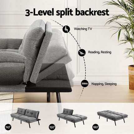 Artiss Sofa Bed Convertible 3 Seater Couch Recliner Lounge Chair Fabric Grey.