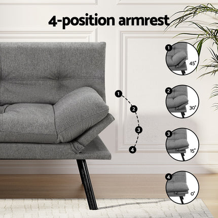 Artiss Sofa Bed Convertible 3 Seater Couch Recliner Lounge Chair Fabric Grey.