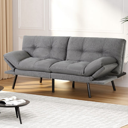 Artiss Sofa Bed Convertible 3 Seater Couch Recliner Lounge Chair Fabric Grey.