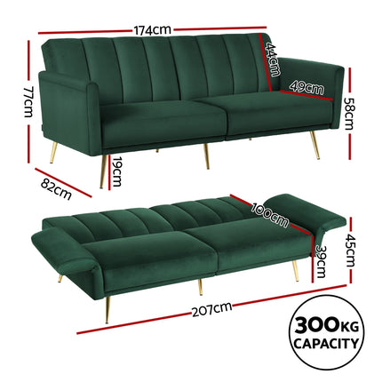 Artiss Sofa Bed 3 Seater Couch Convertible Lounge Adjustable Arm Recliner Velvet.